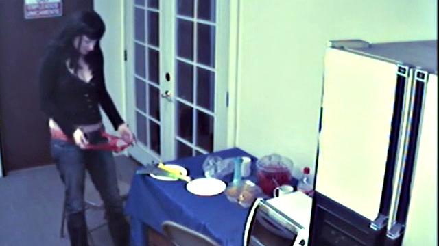 Busty food fetish slut masturbates