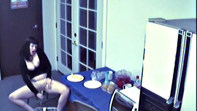 Busty food fetish slut masturbates