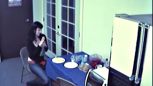 Busty food fetish slut masturbates