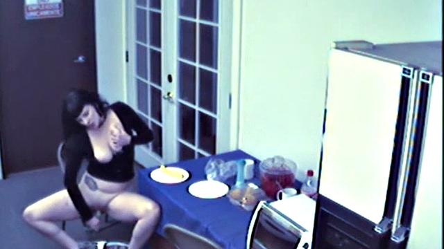 Busty food fetish slut masturbates