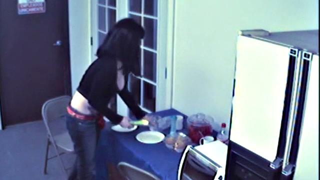 Busty food fetish slut masturbates