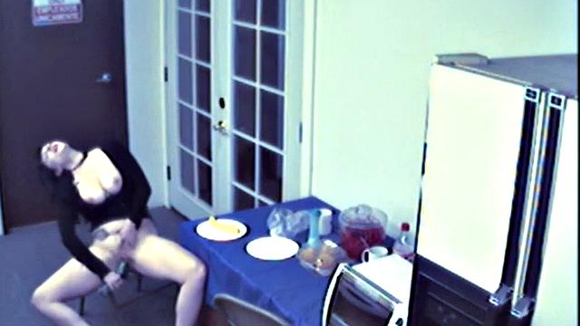 Busty food fetish slut masturbates