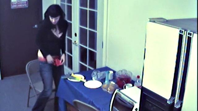 Busty food fetish slut masturbates