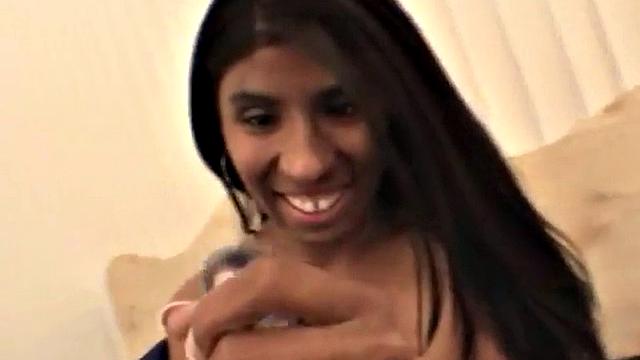 Sexy ebony teen plays with her tight pussy