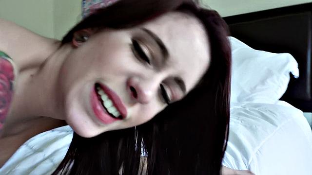 Tattooed Cutie gets her tight ass drilled in doggystyle in the bedroom