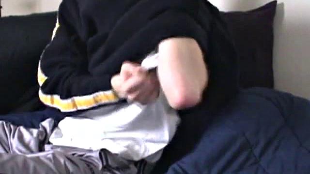Corbin rubs his bulge through his sweats and boxers before revealing at least seven inches of cock that springs against his abs.