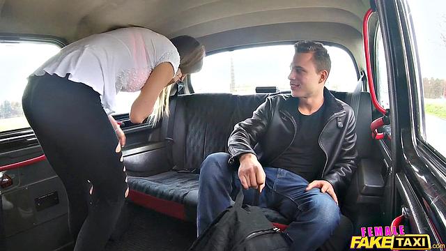 Czech cutie gets her tight pussy pounded by young stud in taxi