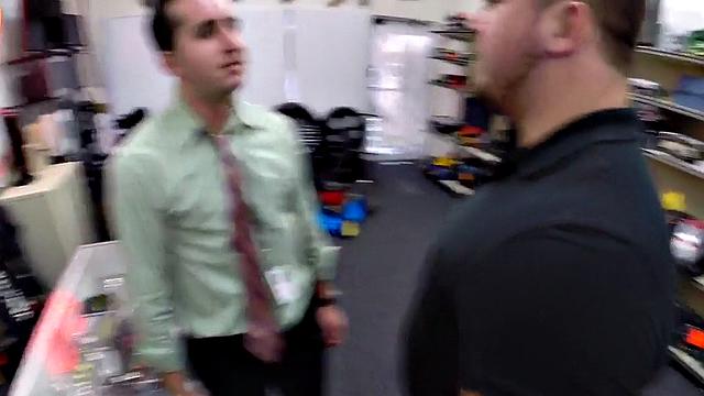 Gay pawn blows dick and gets fucked in the office