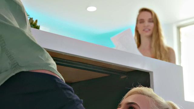 Blonde with a tattoo gets dirty with a big dick in the kitchen, bedroom, doggystyle, and cowgirl