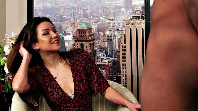 Elegant voyeur peeping BBC handjob