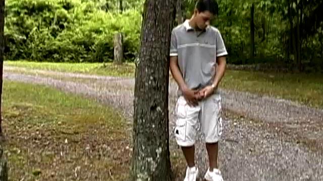 Adorable 18 year old Donavin Fitch finds himself at the country cabin and horny as hell. On the cabin porch, he parks himself in a chair and pulls out his growing cock.