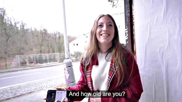 A tattooed euro babe get her holes drilled hard in public by a horny couple