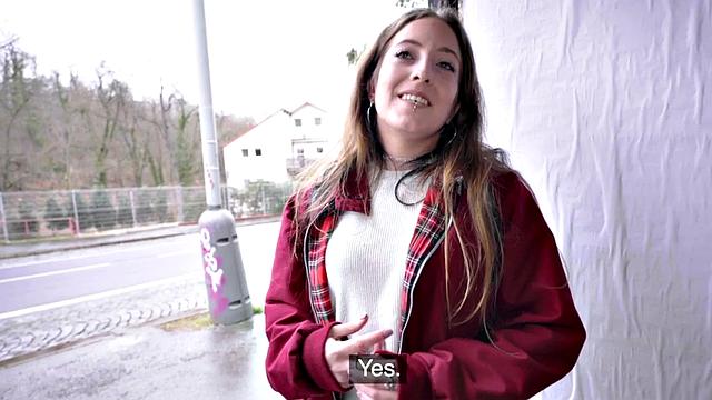 A tattooed euro babe get her holes drilled hard in public by a horny couple