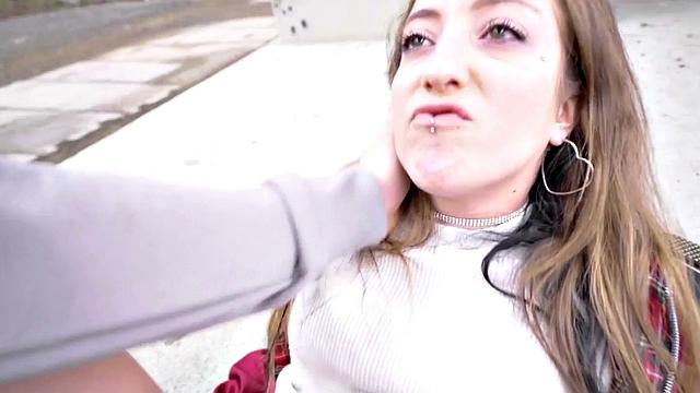 A tattooed euro babe get her holes drilled hard in public by a horny couple