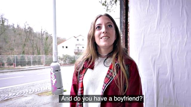 A tattooed euro babe get her holes drilled hard in public by a horny couple