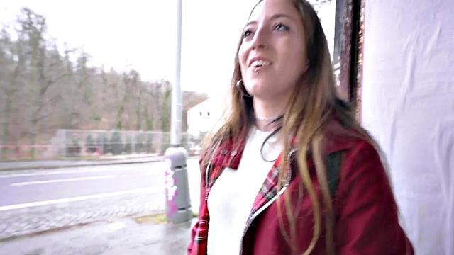 A tattooed euro babe get her holes drilled hard in public by a horny couple