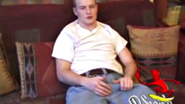 After working up his boner through pants, Lex Python strips down and strokes his cock to a porn video. He lubes up his asshole, fingers it, uses a jelly probe, beats off in several positions, and busts his nut.