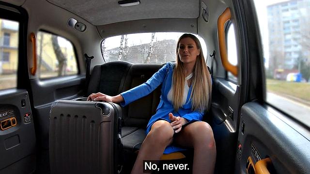 Public babe gets fucked outdoors in taxi for a discount