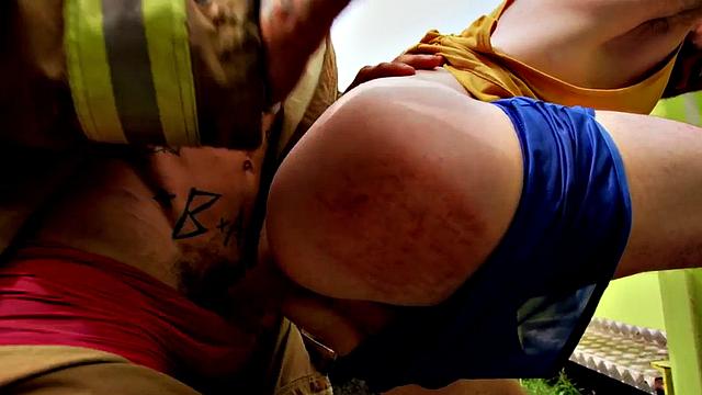 Perv gay stud fucks big cock firefighter