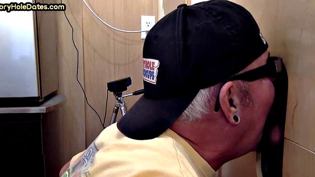 Gloryhole DILF fucked by rimming stud in sling