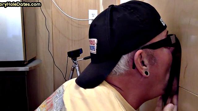 Gloryhole DILF fucked by rimming stud in sling