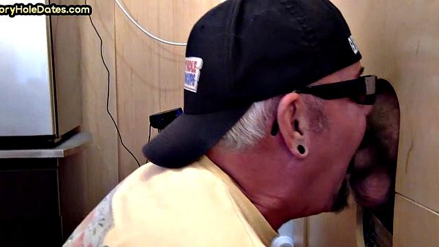 Gloryhole DILF fucked by rimming stud in sling