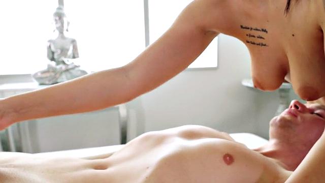 Oiled dirty babe fucked by big dick in wet pussy