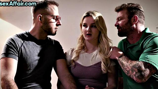 Shy blonde first time in bisex 3some