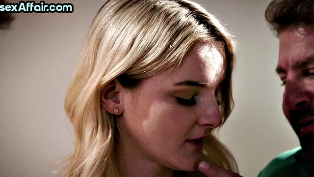 Shy blonde first time in bisex 3some