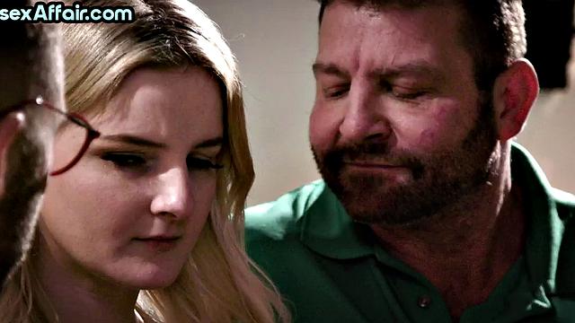 Shy blonde first time in bisex 3some