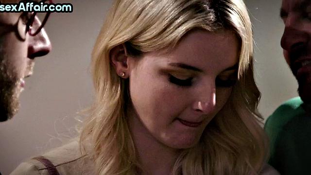 Shy blonde first time in bisex 3some