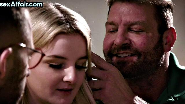 Shy blonde first time in bisex 3some