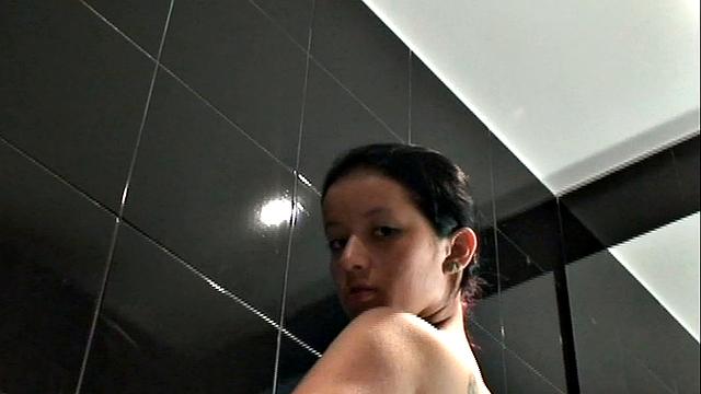 Teen Diana after bath showing her natural tits and ass. She teases, shows sexy curves, and rubs ass