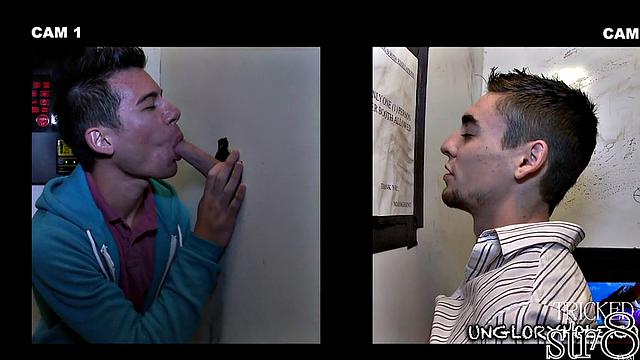 athletic straight stud gets worked over at the glory hole by a horny guy