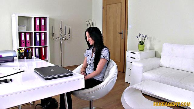 Brunette amateur desperate for cash and sex in the office