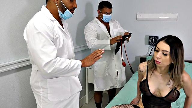 Bisexual busty MILF pussyfucked by doctors in 3some