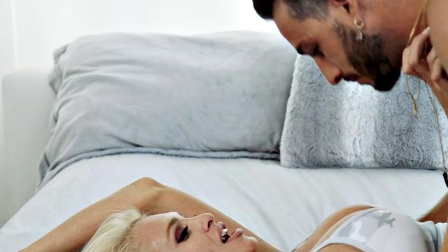 Cougar with big fake boobs sucks and rides trainer