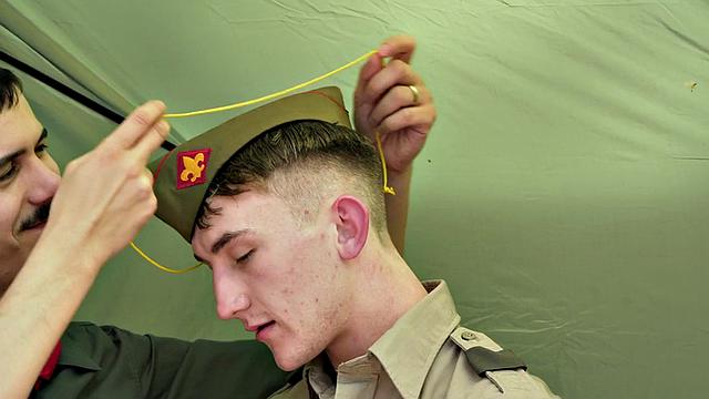 21yo gay scout barebacked by DILF in tent after BJ