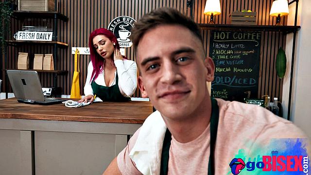 Baristas threesome with beauty