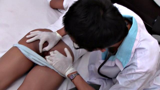 Anally spoiled Asian twink barebacked by doctor