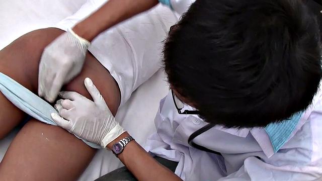 Anally spoiled Asian twink barebacked by doctor