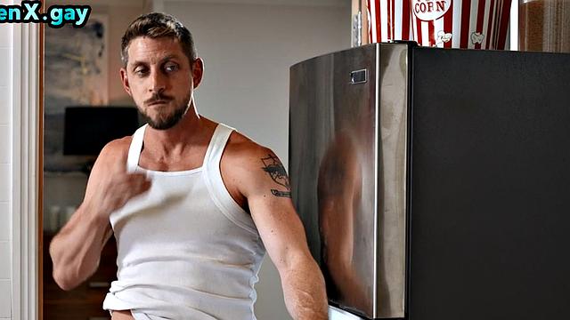 Muscular stud barebacks twink's asshole after BJ