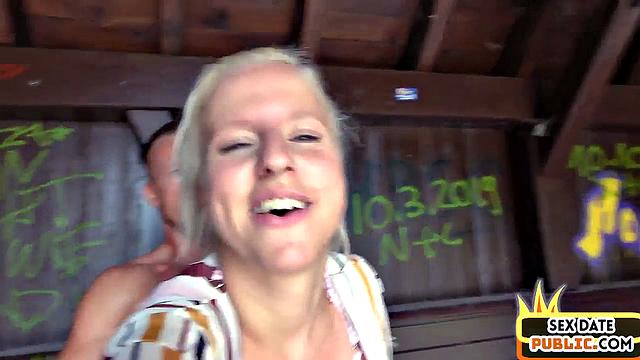 Big-titted blonde doggystyled outdoors