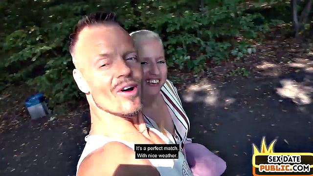 Big-titted blonde doggystyled outdoors