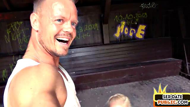 Big-titted blonde doggystyled outdoors