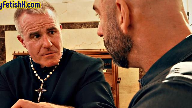 DILF assfisted in church chapel by priest till cum