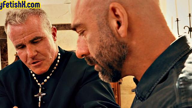 DILF assfisted in church chapel by priest till cum