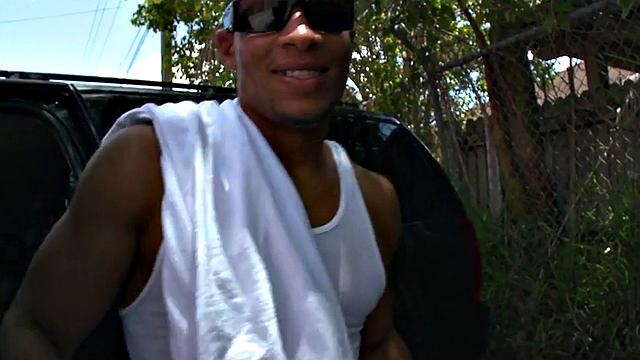 Real Black thug picked up and fucked outdoors by white top
