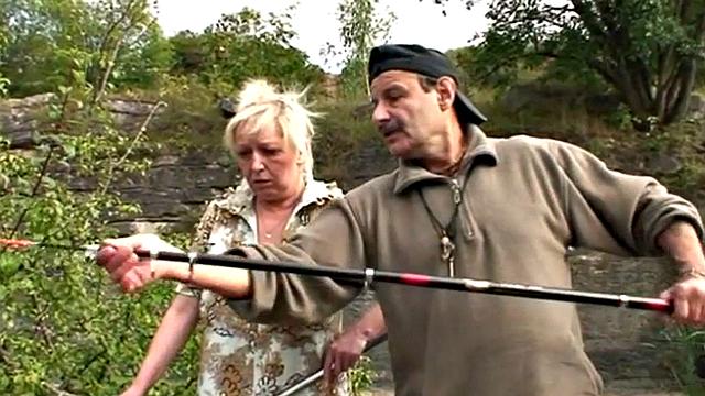 Chubby teen and oldie on grandpa's cock