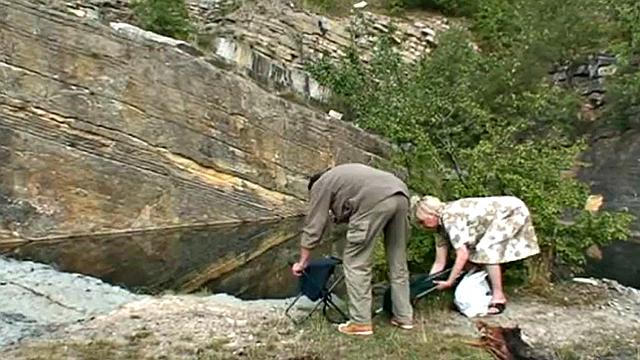 Chubby teen and oldie on grandpa's cock